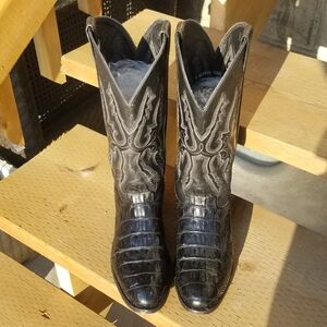 Larry Mahan Vintage Caiman Crocodile Black Cowboy Boots. Size: 8.